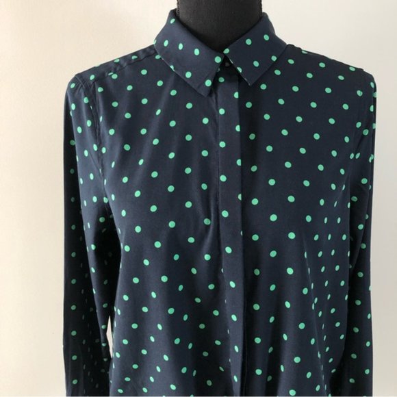 Womens Vero Moda Nicky Navy Green Polka Dot Tie front button up blouse size S - Picture 3 of 11